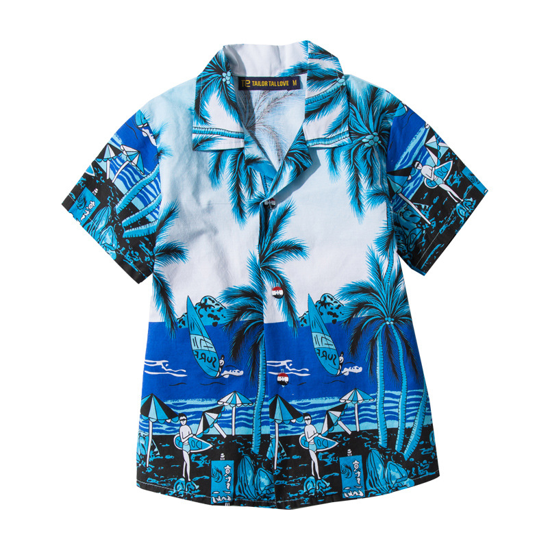 夏季马尔代夫男士薄款短袖花衬衫加肥加大泰国旅游度假纯棉亲子装