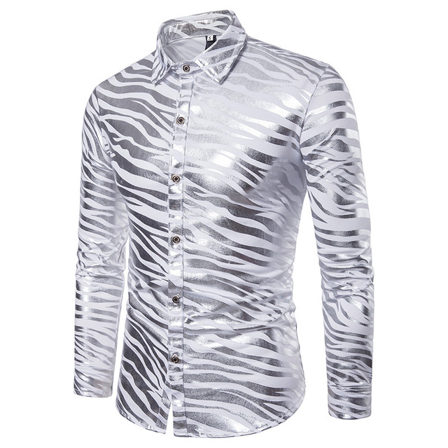 Zebra Stripe printed double-color bronzed men’s long-sleeved Lapel