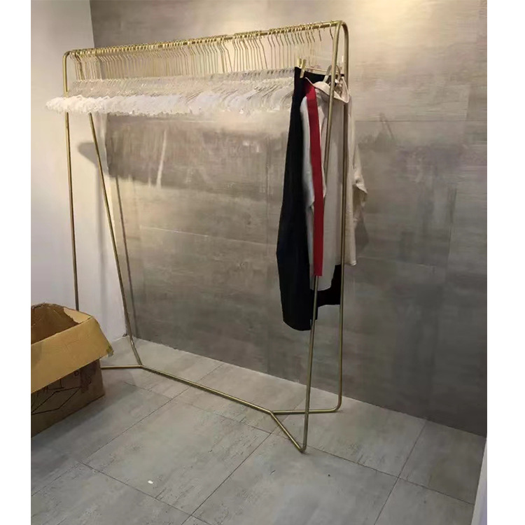 couture Display rack Floor type Simplicity modern Display rack Ladies shop golden goods shelves Stainless steel Clothes hanger