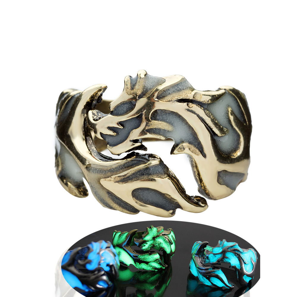 vintage irregular hollow multi-color luminous dragon ring wholesale nihaojewelry