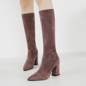 Sexy Slender High-barrel Boots Elastic Long-barrel Pointed Boots