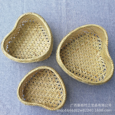 新款创意迷你心形竹编 节日喜庆包装礼盒工艺品 拍摄道具 糖果盒