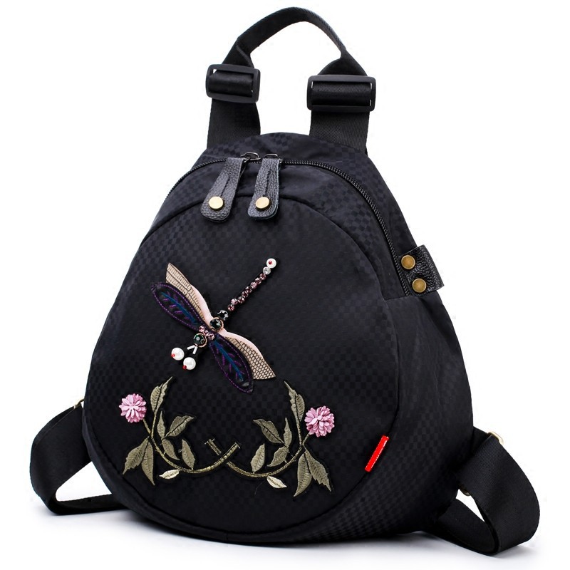 2021冬季新款刺绣水钻亮片蜻蜓百搭女士双肩包时尚单肩包斜跨女包