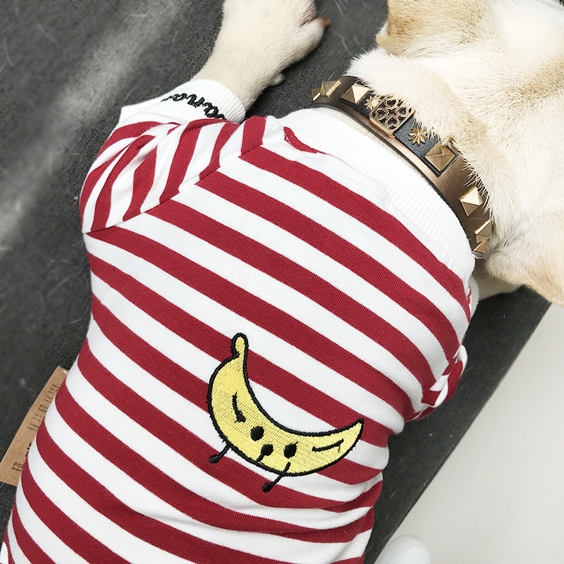韩版刺绣宠物服装春秋条纹T恤泰迪衣服小型犬两脚衣猫咪狗狗卫衣