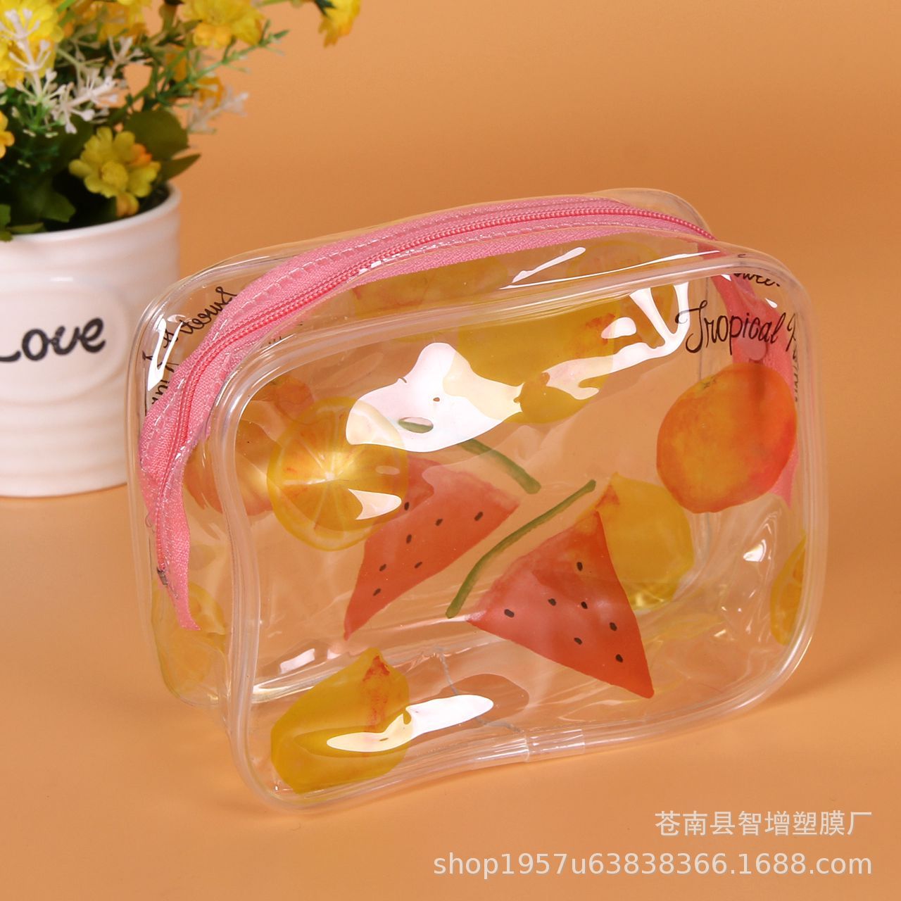 厂家定 制环保透明PVC拉链袋子手提塑料化妆品包装袋pvc透明塑料