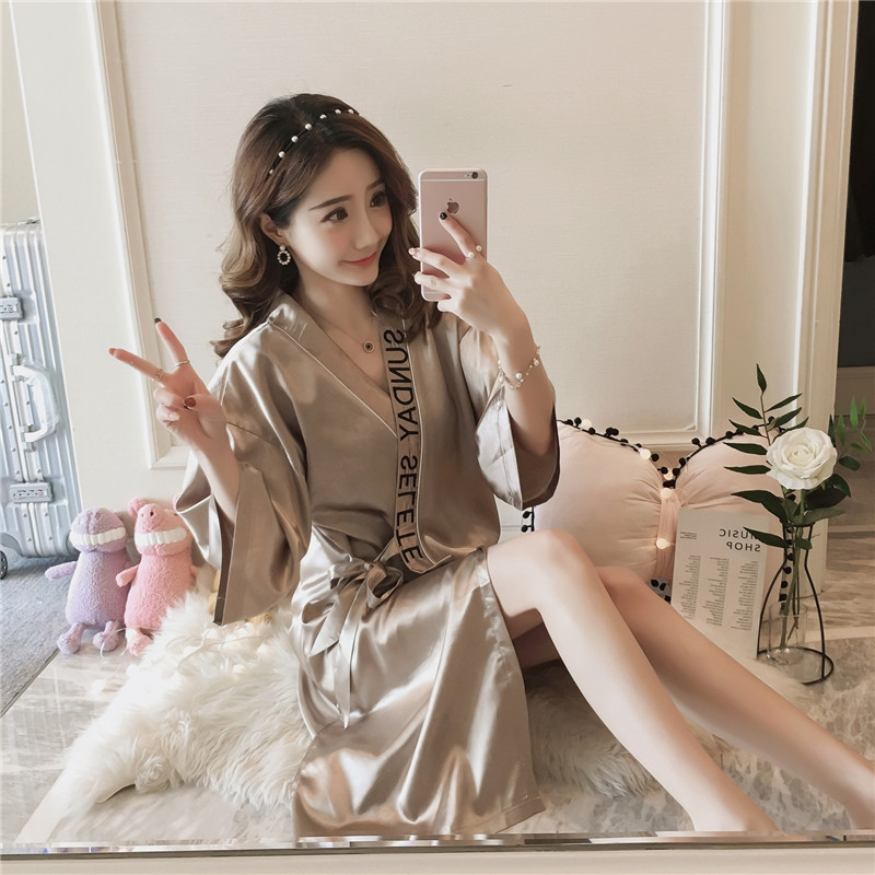 summer New products Sleeve Solid Cardigan robe Silk like Luxury noble princess Home Furnishings Tricolor Optional
