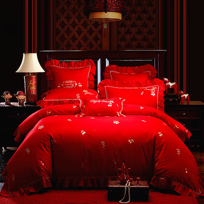 Manufactor Direct selling Bedclothes high-grade Cotton satin Embroidery Wedding celebration Four piece suit sheet Bed covers Multiple sets of wholesale