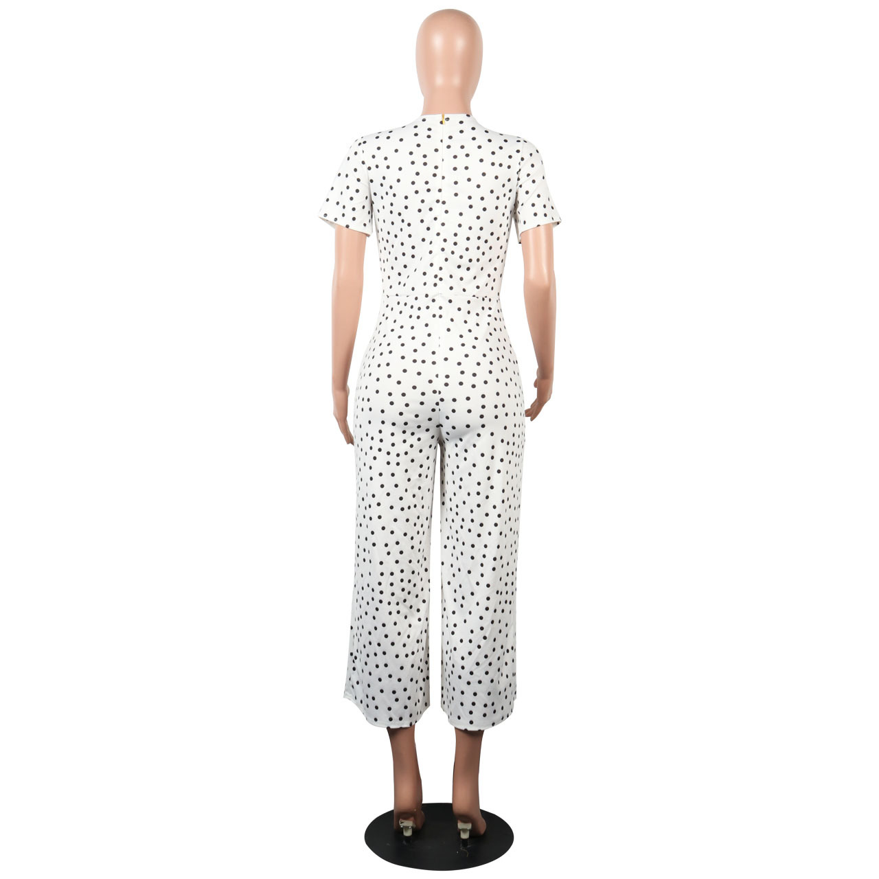 Classic Sexy Polka Dot Round Neck Wide Leg Cropped Pants