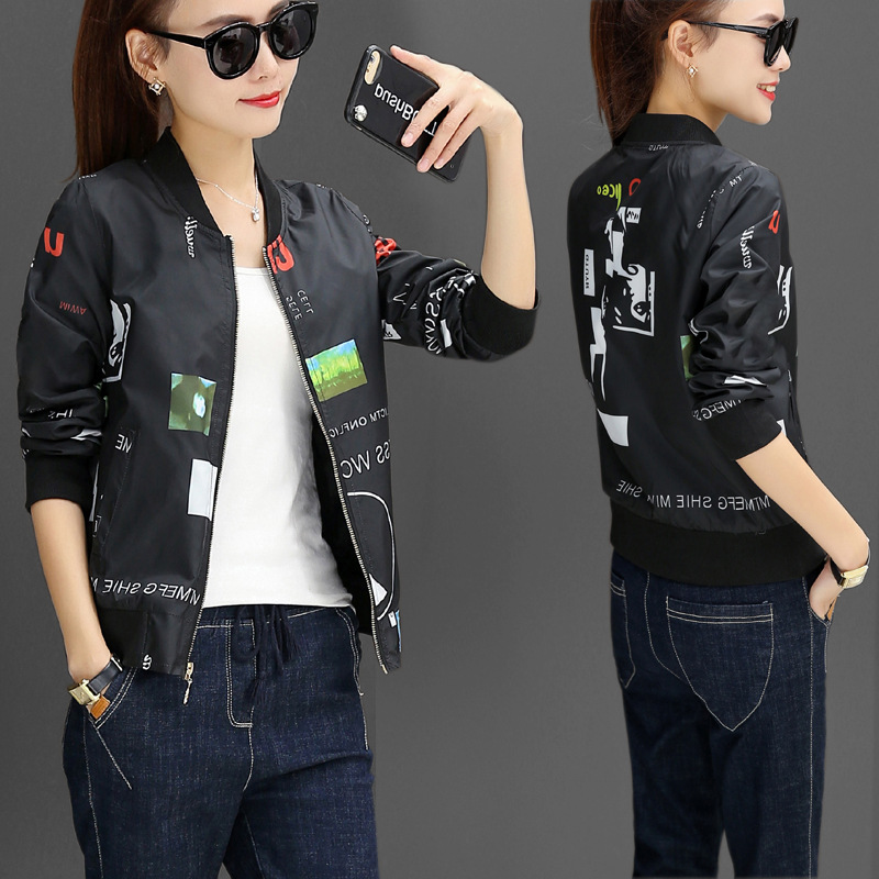 2018秋季新款韩版印花短款外套棒球服女装时尚夹克女生百搭上衣潮|ms
