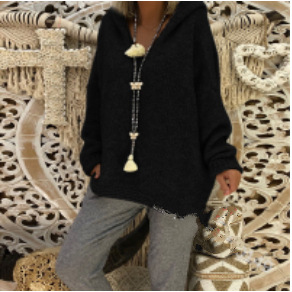 Women's knitted sweater coat casual hooded pullover girl_voghion.com