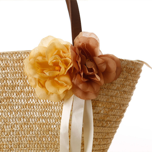 One piece of pastoral two flowers woven bag pure one shoulder hand woven bag beach bag women bag