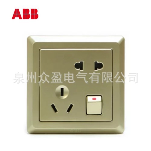 ABB德逸珍珠金色AE212-PG；二位二极扁圆两用插座 10A