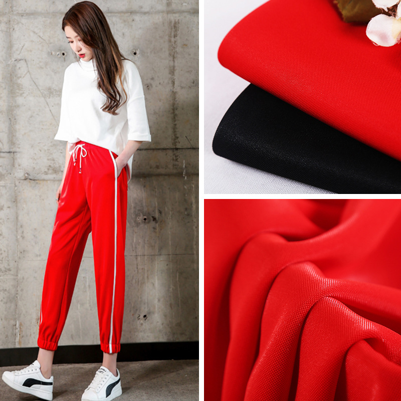 现货针织布 针织银丝亮丝面料 运动休闲裤料 金银丝裤装面料