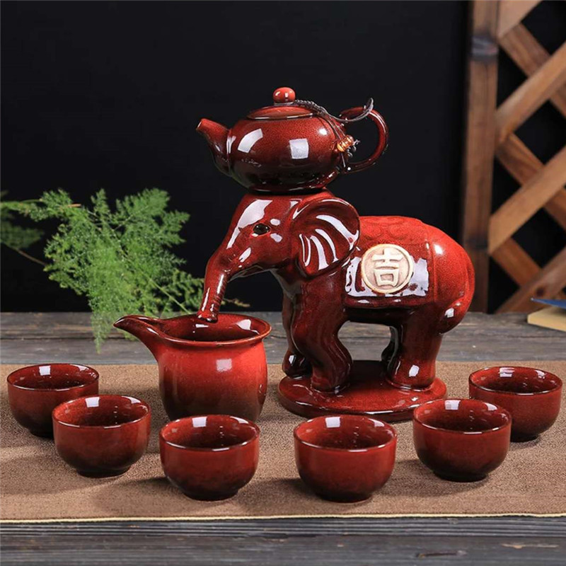 陶瓷吉象如意半自动茶具套装创意防烫泡茶器窑变茶壶整套功夫茶具