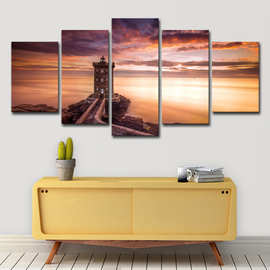 跨境ebay wish5板墙艺术大海 云 日落 灯塔 风景图片家居装饰
