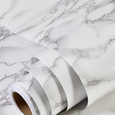 跨境灰白色光面大理石紋加厚波音軟片臥室客廳電視背景牆自黏壁紙