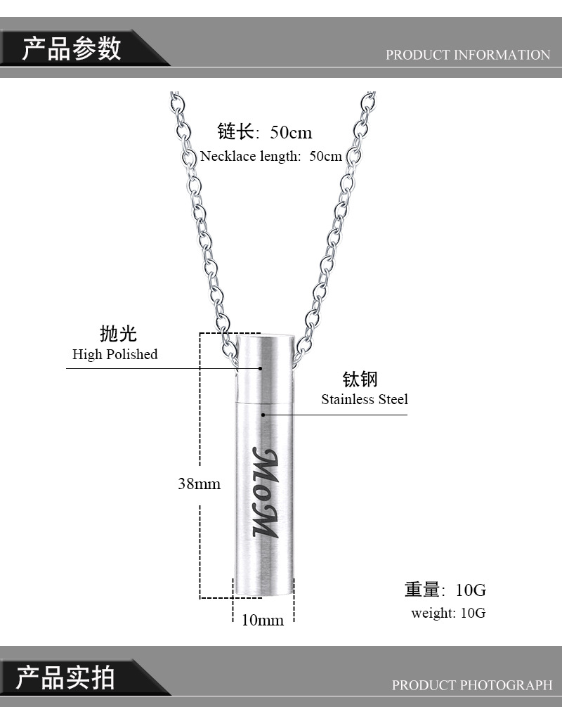 Wholesale Cylindrical Storage Necklace Titanium Steel Pendant Nihaojewelry display picture 1