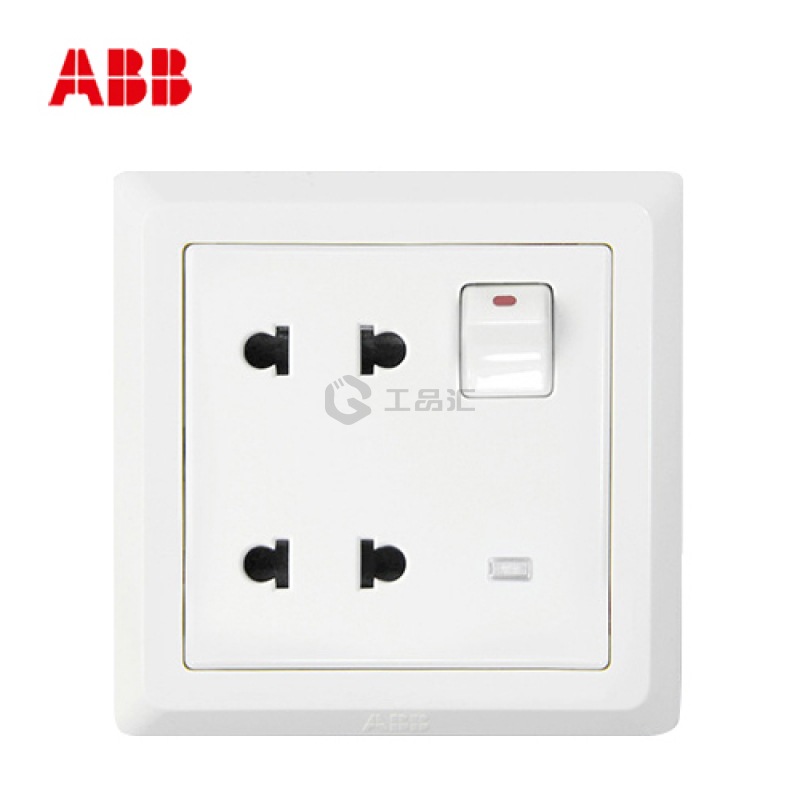 ABB 二位二极扁圆两用带开关带灯插座；AE234