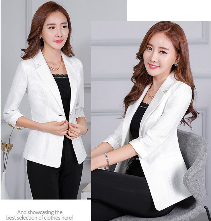 女士百搭休闲亚麻五分袖西服修身小西装女外套上衣2018新款春短款|ms