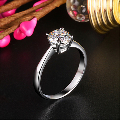 Korean style classic fashion simple diamond four-prong ring diamond ring platinum plated open trend diamond wedding ring wholesale