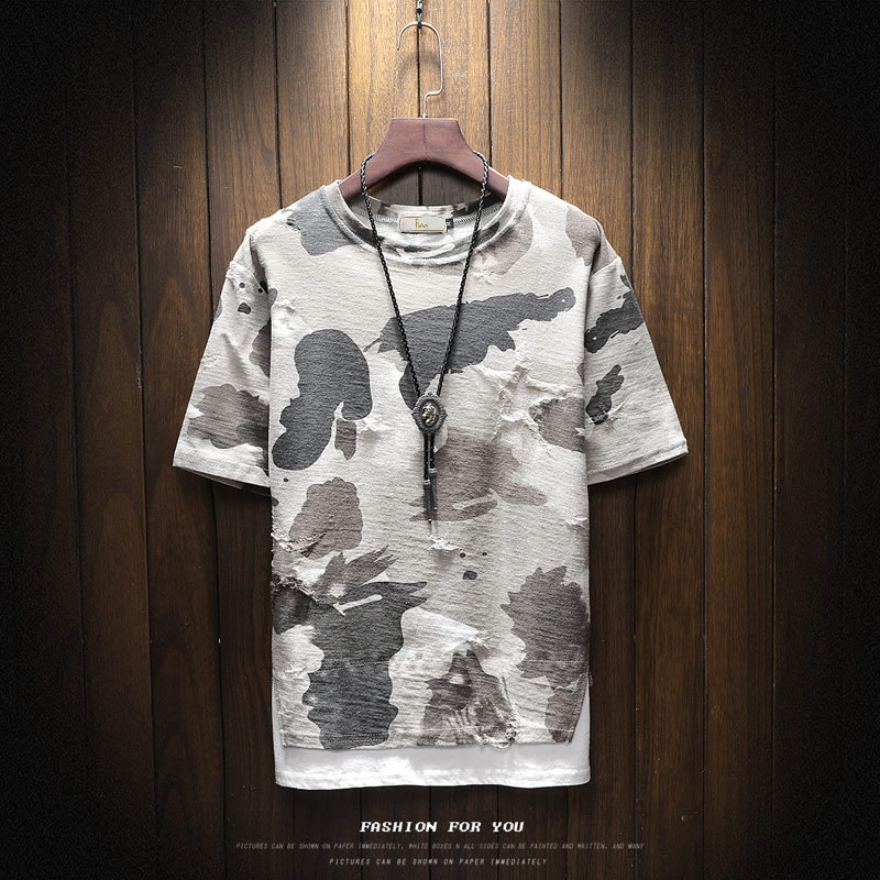 Summer men's short sleeve T-shirt Korean round neck half sleeve personalized camouflage old summer Boy T-Shirt