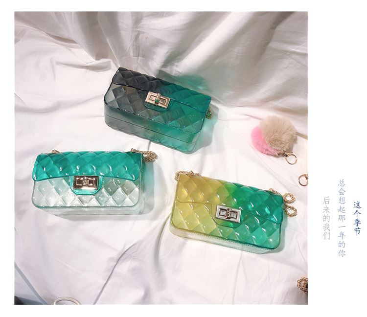 2025 Summer New gradient color jelly bag, ins diamond chain small square bag, single-shoulder crossbody women's bag undefined
