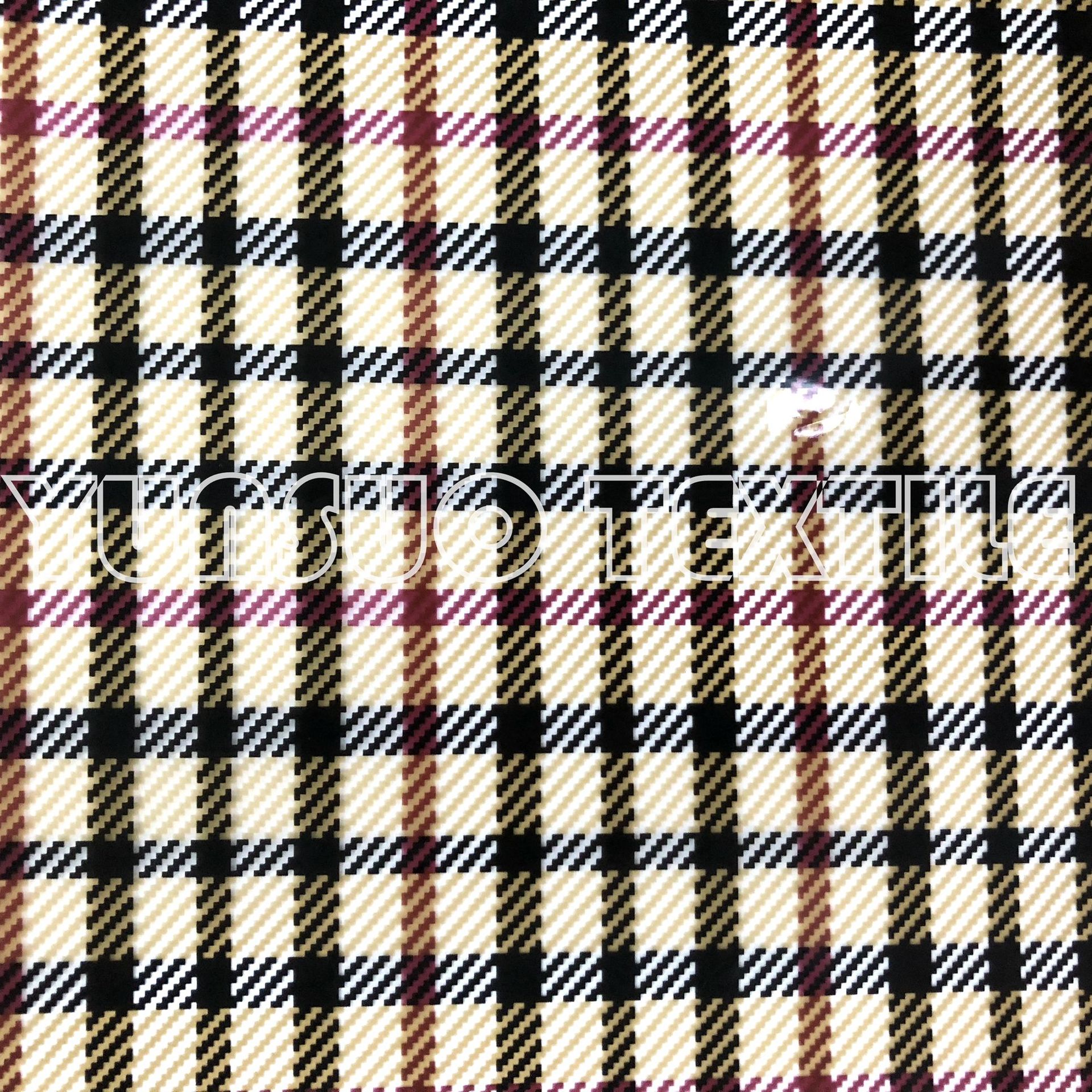 雾面透明印花  聚氨酯服装革  格子纹pu 欧洲环保