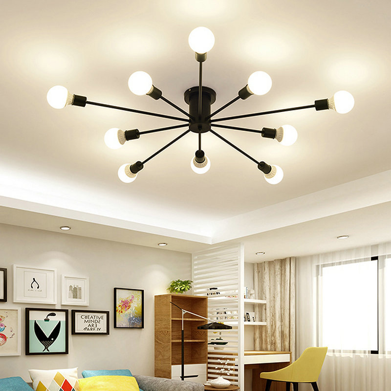 American Industrial Wind loft Iron art Long a living room Ceiling lamp bedroom Study Decoration main material decorate Ceiling lamp