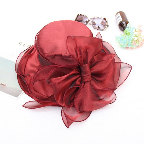 women vintage wine color evening dress fedoras horserace organza hat in the summer beach sun sun hat and women dress hat gauze sun hat