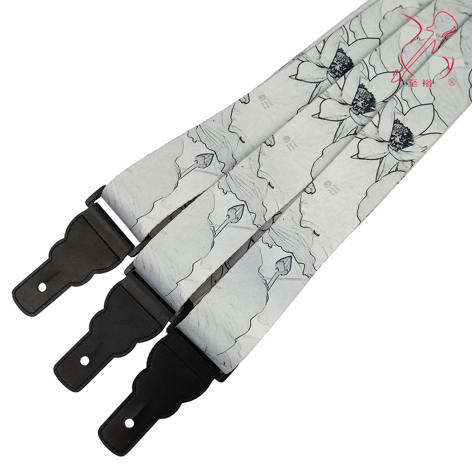 至裕吉他背带吉他配件民谣背带黑白荷花贝斯木电吉他带子肩带批发|ru