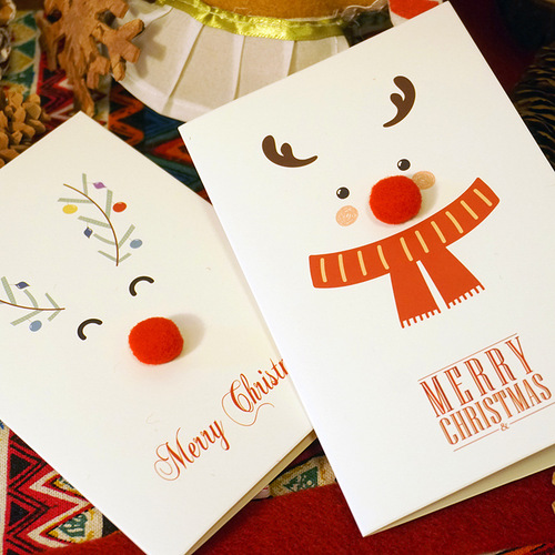 Muguang Elk Snowman Cute Creative Furball Nose Cartoon Christmas Card Christmas Card Christmas Greeting Card