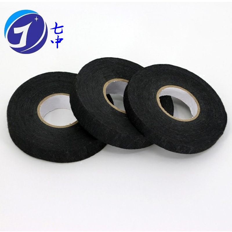 黑色汽车涤纶线束绒布胶带电工手撕耐磨防静电布基胶带定制厂家|ru