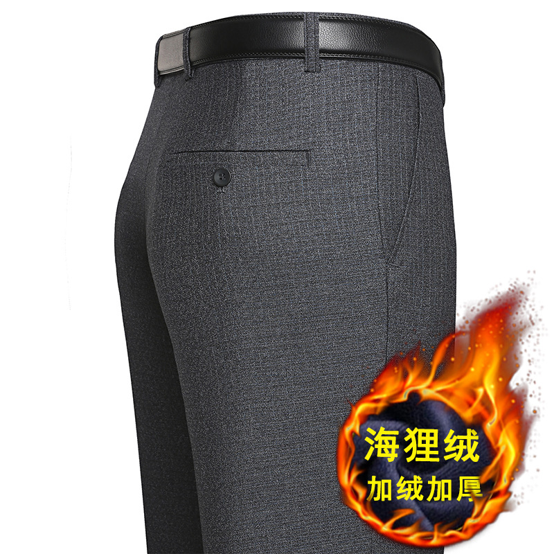 Pantalones de traje forrados de lana para hombres de otoño pantalones de traje gruesos sueltos de cintura alta de negocios rectos pantalones de traje formal de mediana edad para hombres image 13