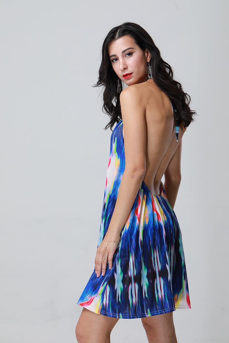 Digital Print Backless Dress Womens Sexy Beach Mini Dress Lightweight Stylish Perfect for Summer Wholesale