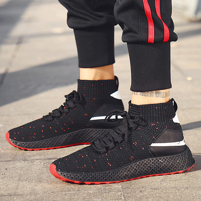 19爆款男鞋中帮袜子鞋运动休闲鞋黑色时尚耐磨细带学生跑步鞋韩版|ms