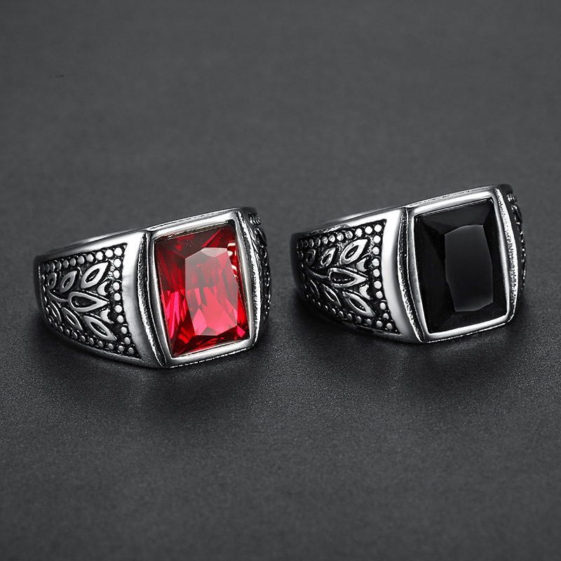 Men'S Gender Retro Geometric Stainless Steel Inlay Artificial Gemstones Men's Rings