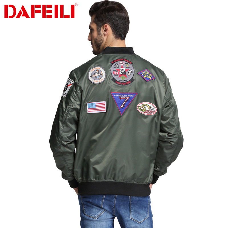 DAFEILI 工业怀旧复古日图案版墨绿色空军飞行员夹克机车外套男