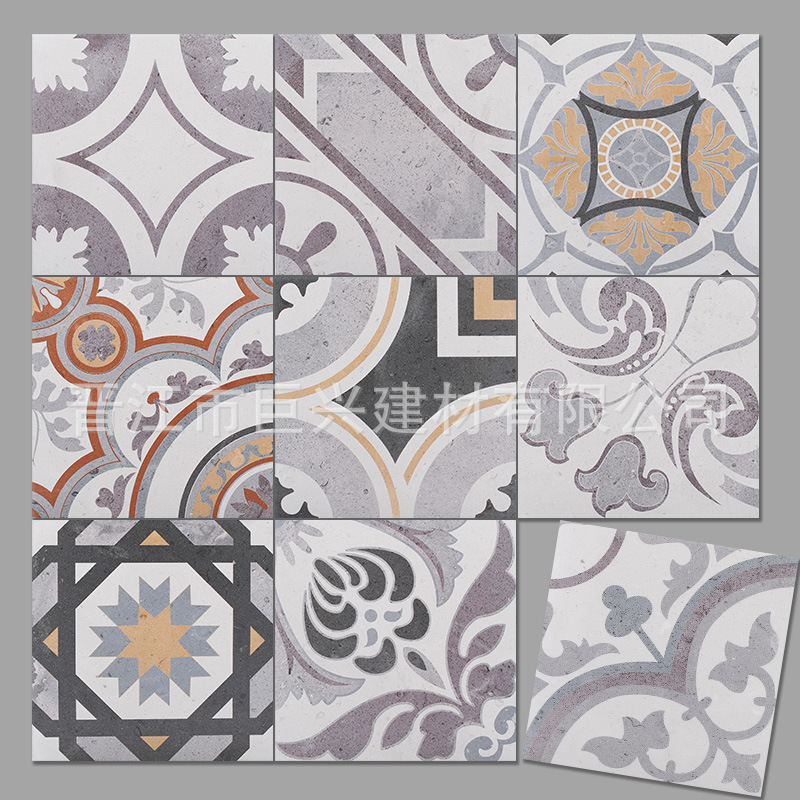 北欧花砖200 厨房地砖卫生间墙砖餐厅KTV复古水泥小瓷砖厂家直销