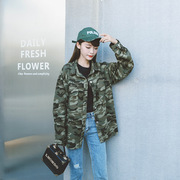 韩版潮流新款牛仔外套2018秋冬个性百搭上衣女装迷彩外套 可定制