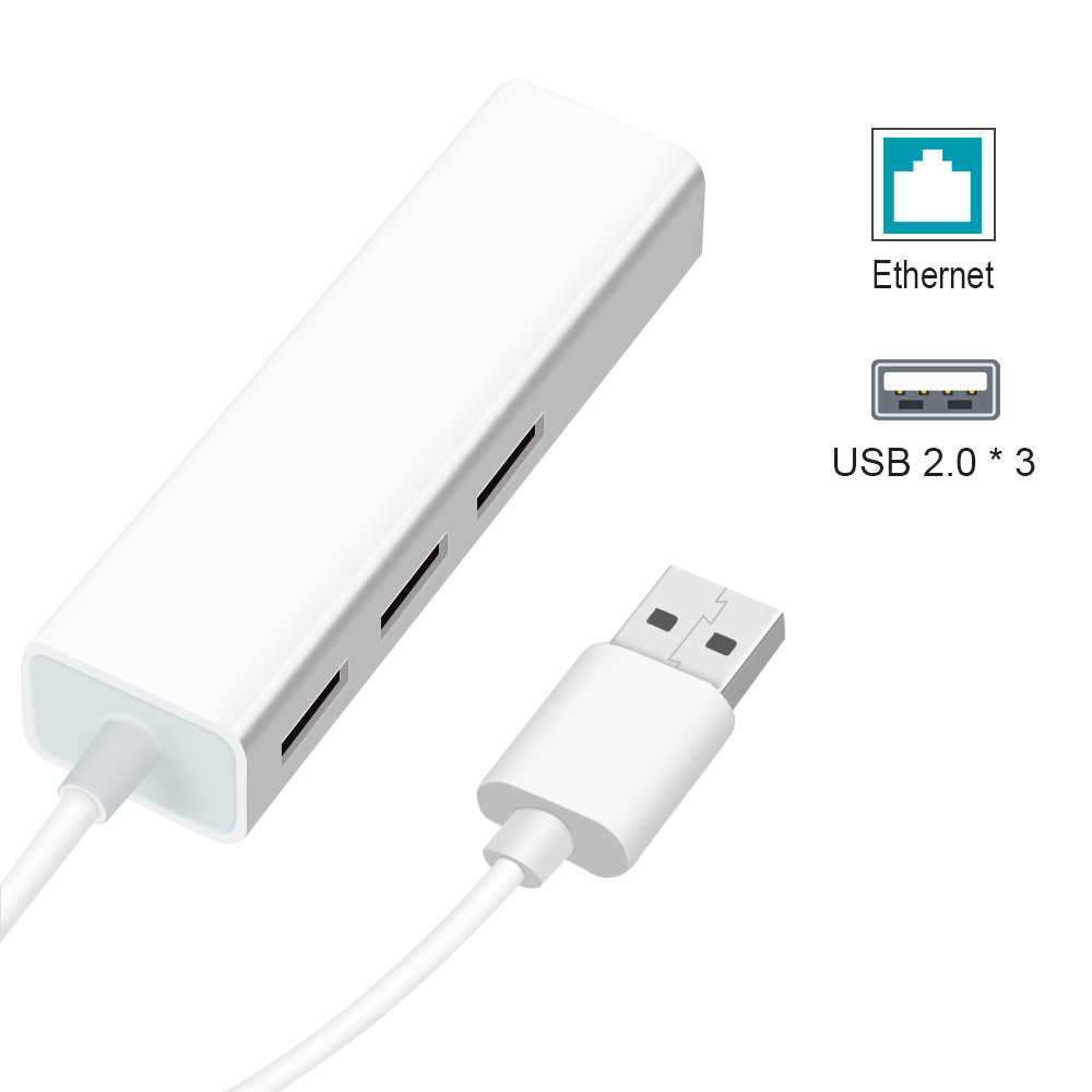 批发2.0高速USB网线转接口带三个USB分线器 USB2.0网卡+HUB集线器|ms