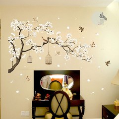 [SK2022AB] New flower and moon wall stickers Chinese style elegant birdcage bedroom background decoration stickers