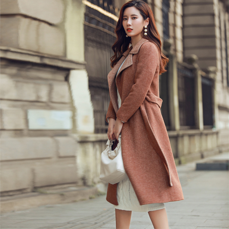 阿尔巴卡双面羊绒大衣2018新款腰带气质修身双面呢大衣女毛呢外套