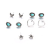 Fashionable turquoise earrings heart shaped, set, European style, 5 pair