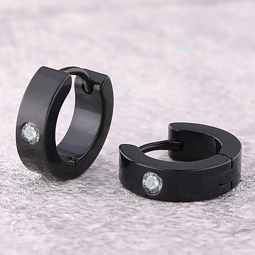 Amazon European and American minimalist fashionable trendy individual titanium steel flat earrings with zirconia for women, wholesale