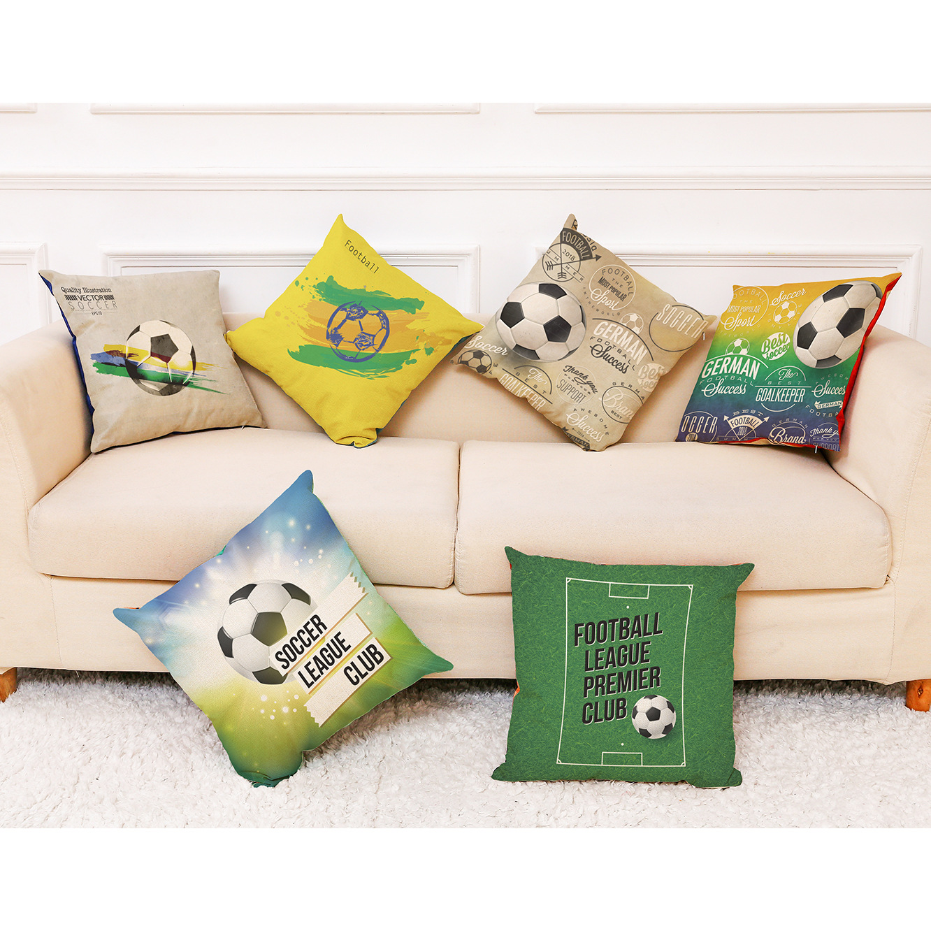 2018世界足球棉麻抱枕套 汽车抱枕沙发靠垫 大赛周边礼品定制