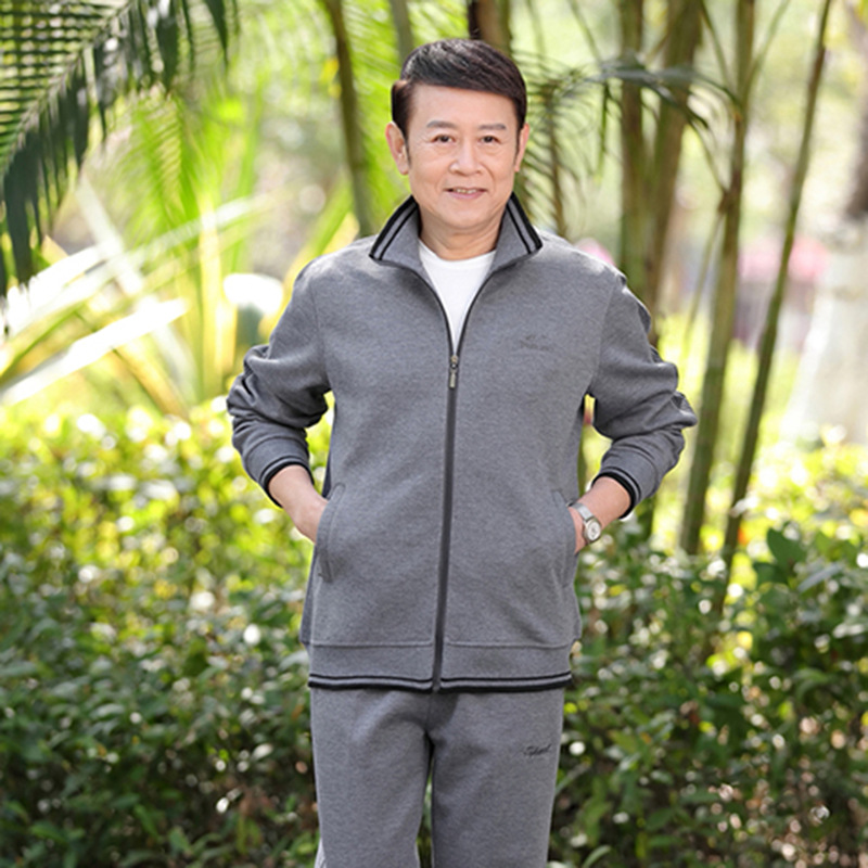 2018男士大码运动套装男春秋二件套中老年运动服爸爸中年休闲套装