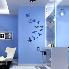 Elegant Mirror Wall Sticker with 11 Birds - High-End Minimalist TV Background Wall Acrylic B055