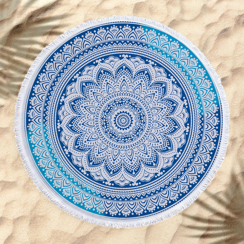 European and American style new microfiber round beach towel bath towel j geometric printing with tassel 150cm export