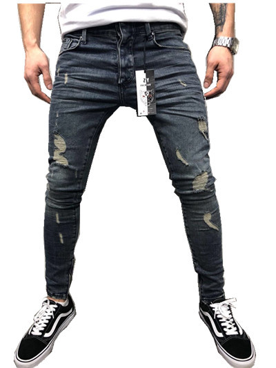 Hole Jeans Men'S Fashion Beggar Men'S Jeans Slim Elastic Foreign Trade Jeans Pants