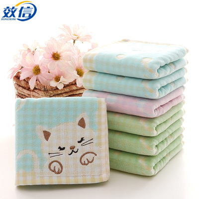 色织32S/2提花音符小猫童巾卡通儿童和萌妹洗脸巾加厚吸水可定做l